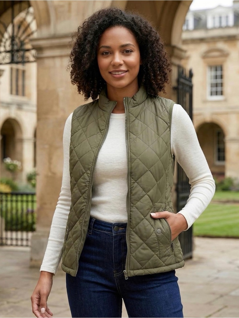 Fuinloth Women's Quilted Vest size S Lightweight Puffer Olive Green NWOT